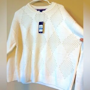 NWT TOMMY HILFIGER Women's Open-Stitch Argyle Crewneck Sweater